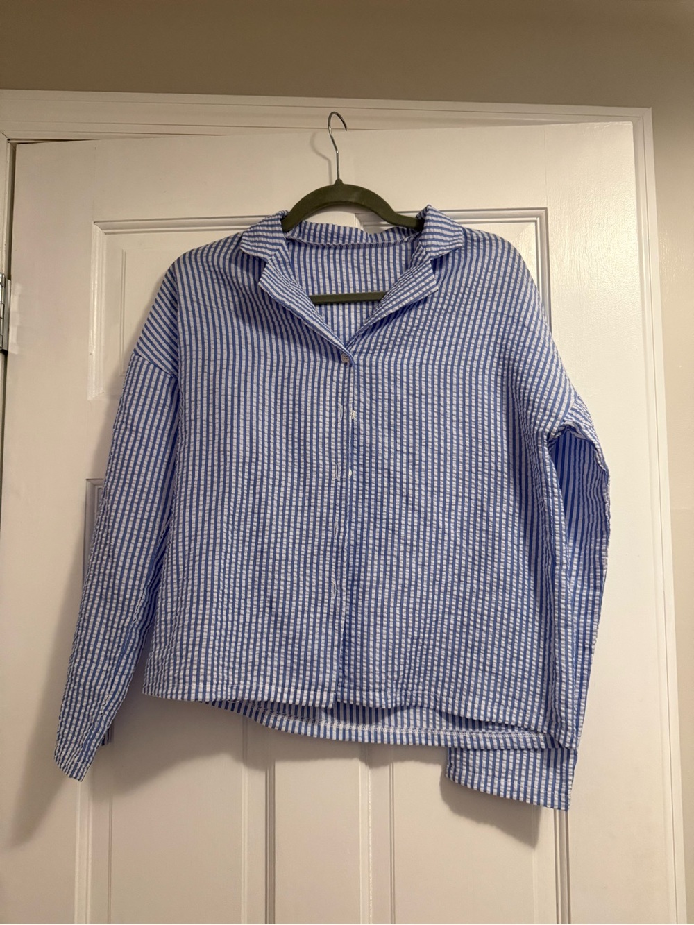 SHEIN Blue and White Striped Button-Down Shirt